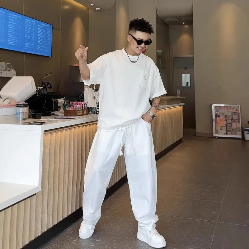 夏季薄款透气明线亚麻休闲运动套装男冰丝速干防晒上衣裤子一整套