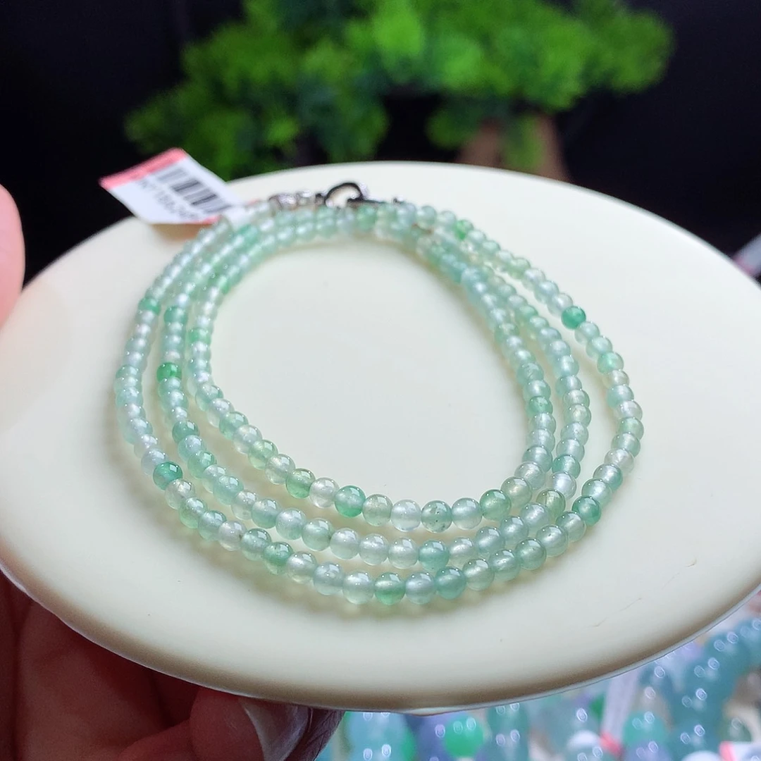 项链未镶嵌翡翠卡3.4mm正冰起强荧光 冰晴马卡龙