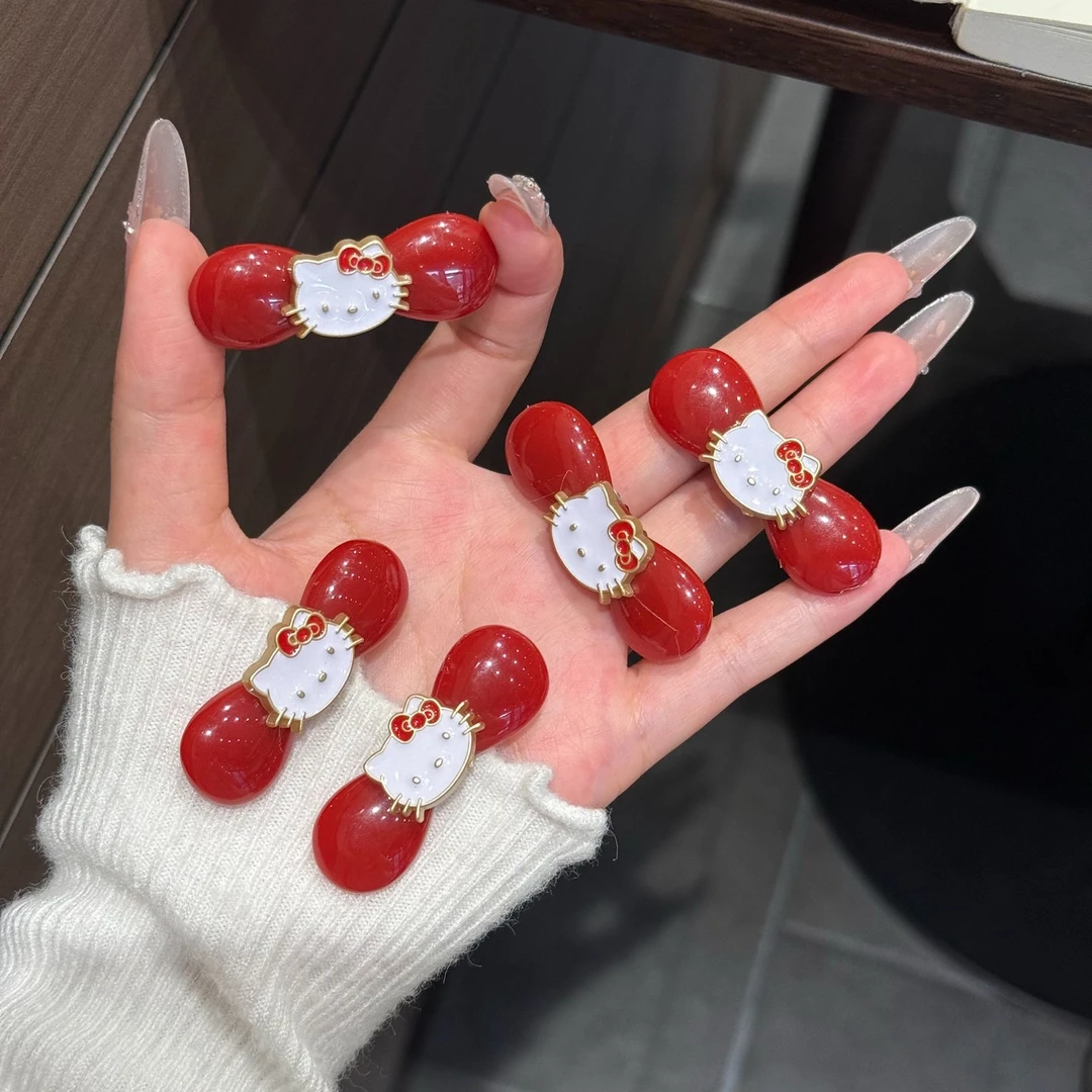 甜美kt猫红蝴蝶结发夹碎发整理神器高级质感ins风刘海侧边发夹