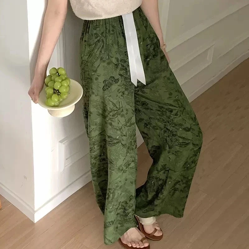 夏季居家人棉绵绸睡裤九分加大码宽松休闲家居裤ins可外穿遛弯裤