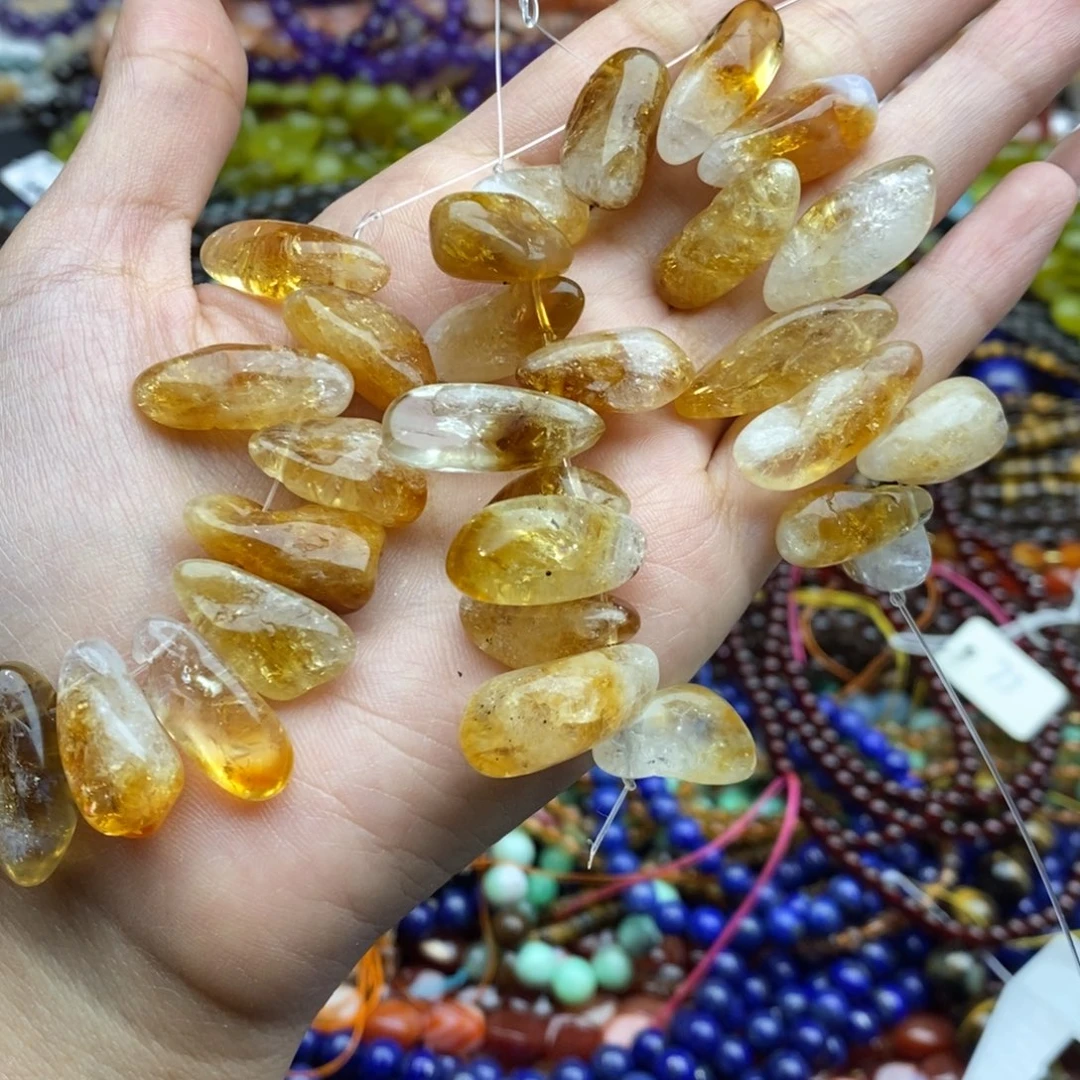 玛瑙/玉髓合金珠宝半成品10个装纯天然黄塔晶吊坠孔