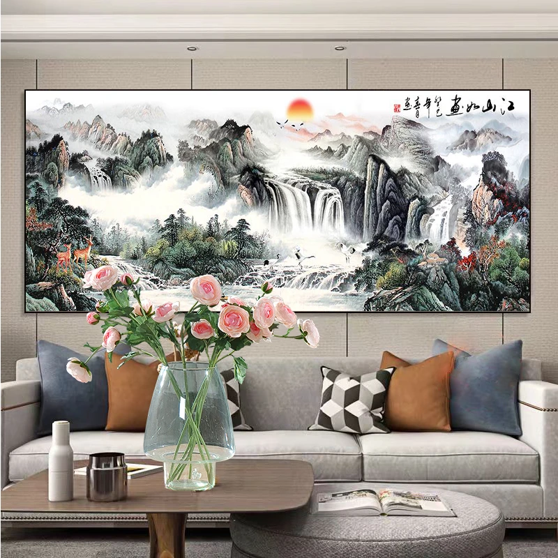 新款山水风景江山如画钻石画满钻全贴魔方圆钻卧室客厅手工贴钻画