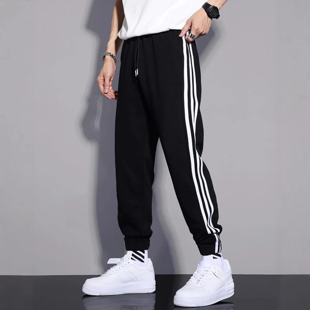 经典三条杠运动卫裤男秋冬百搭潮牌宽松束脚裤条纹男生衣服高级感