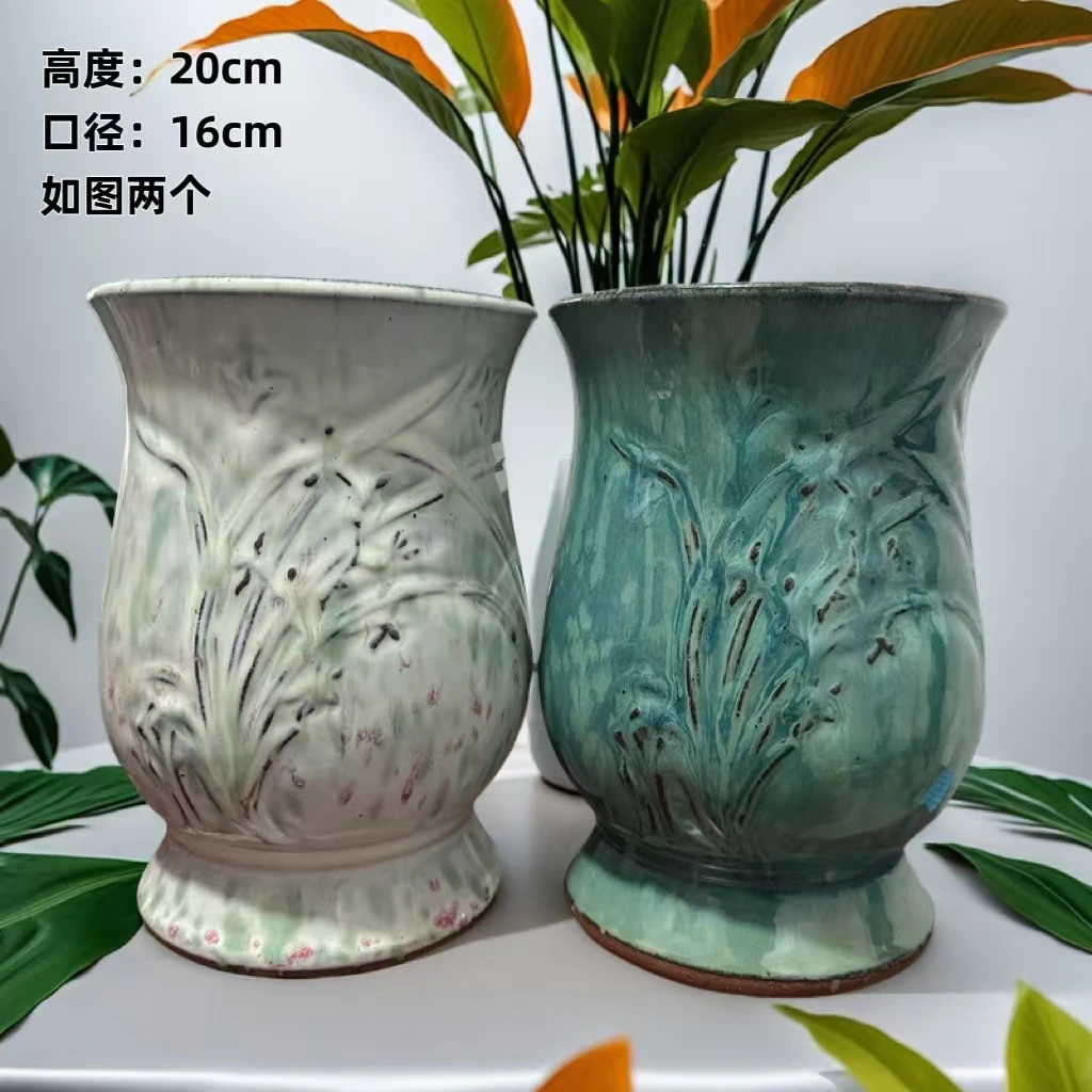 复古粗陶花盆大口径多肉绿植陶瓷透气简约花卉盆栽