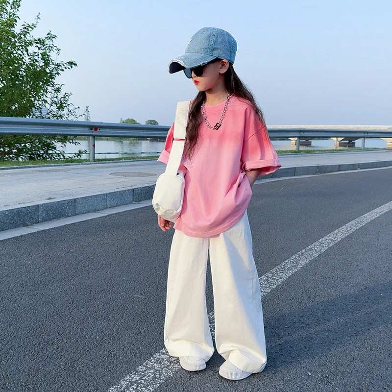 女童夏季裤子薄款洋气儿童超好看阔腿裤女大童宽松白色百搭直筒裤