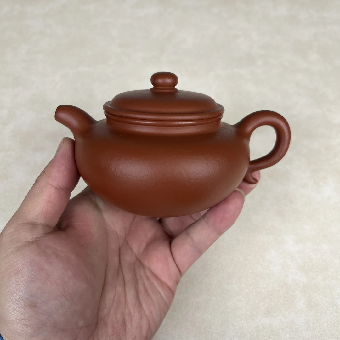 仿古壶+230CC+赵庄朱泥+全手工制作+做工精致+茶山卧雪宜兴紫砂壶