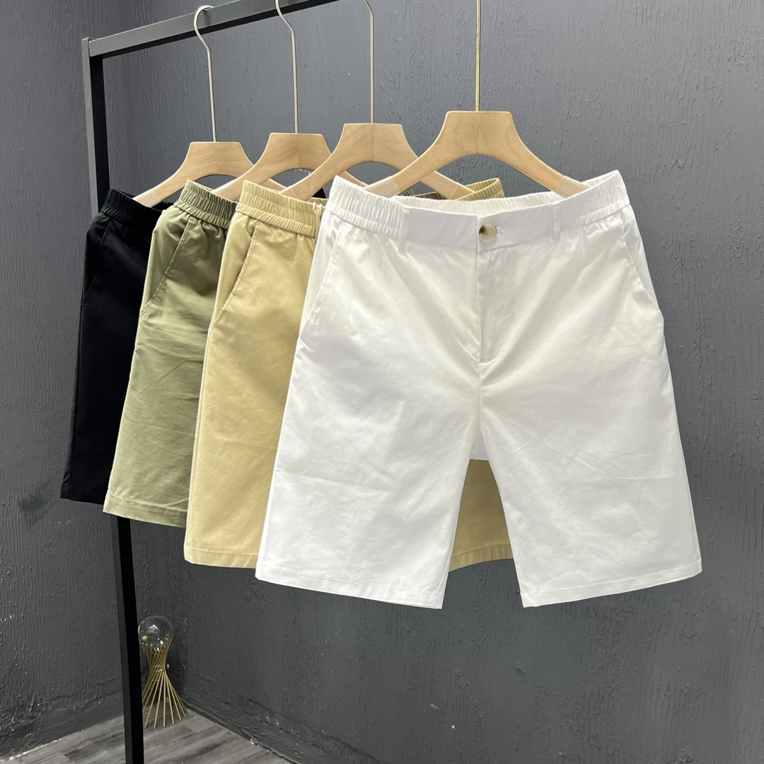 白色短裤男装商务休闲五分裤男士直筒弹力棉大裤衩潮牌薄款中裤子