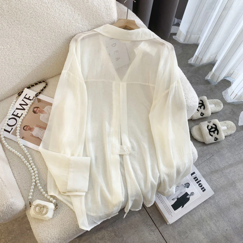 长袖防晒衬衫女夏季2025新款休闲宽松罩衫小个子薄款外搭开衫外套