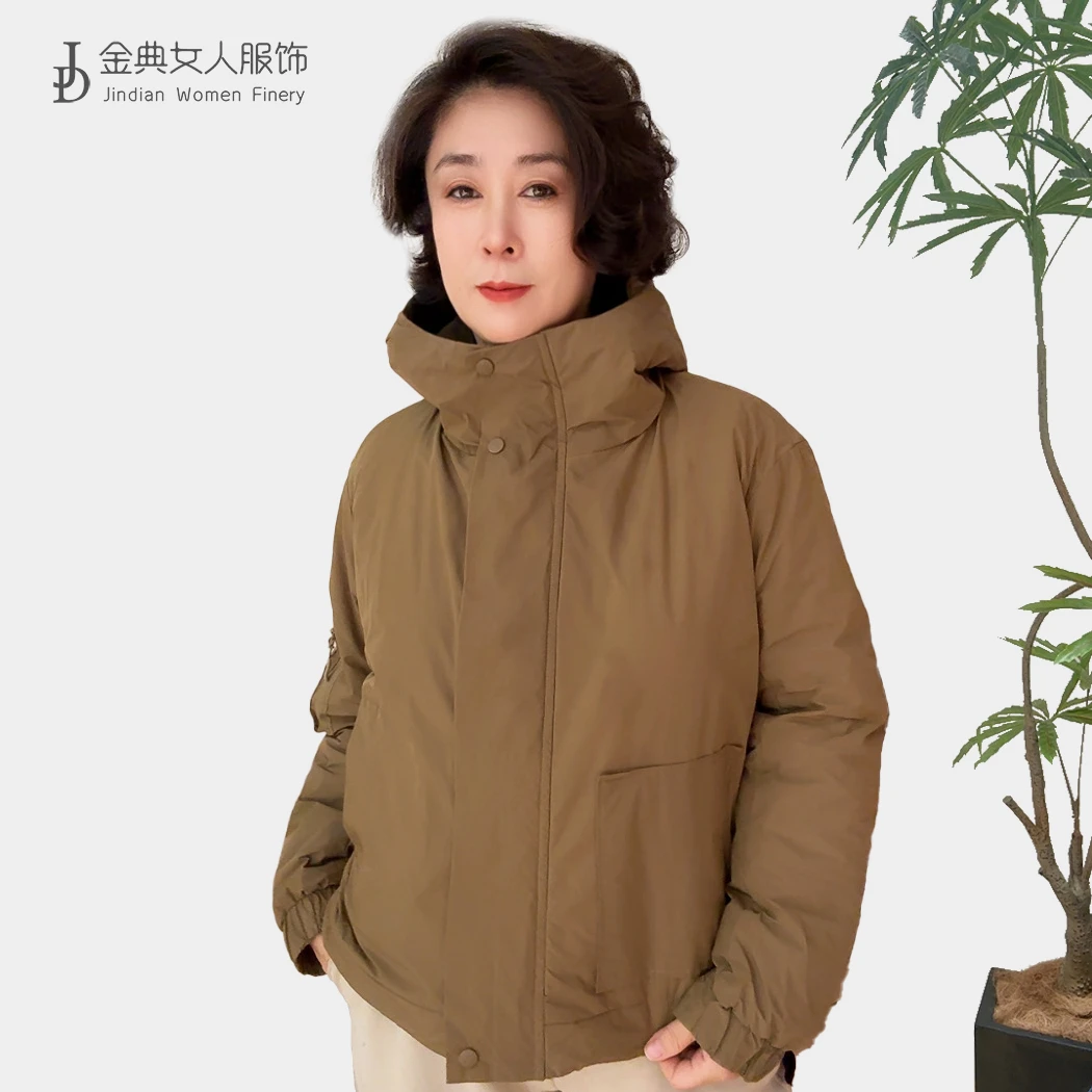 【金典原创女装】文艺风连帽洋气拉链长袖时尚棉服户外显瘦外套6253