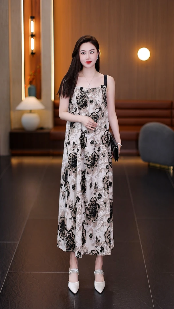 2025夏季轻奢百搭吊带连衣裙大码碎花显瘦气质时尚宽松印花无袖