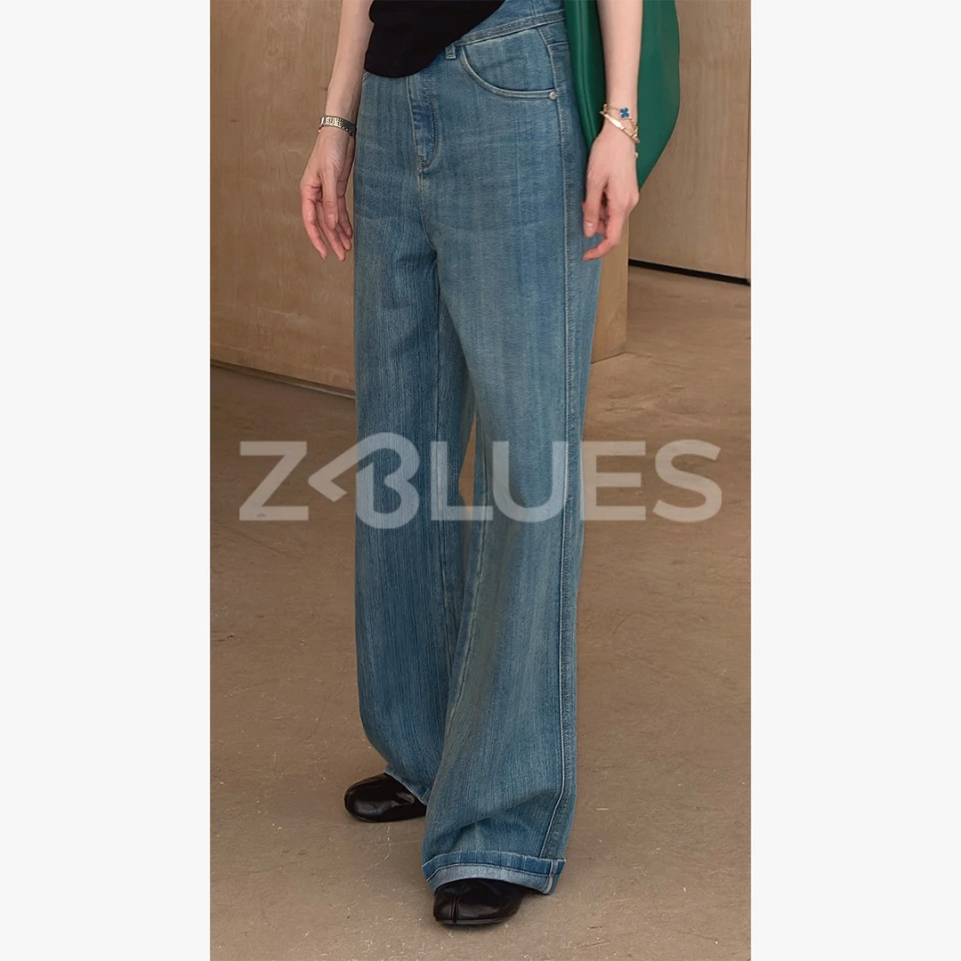 Z.blues【小美好】流光裤肌理感细闪水洗蓝牛仔裤YZYLJR9031