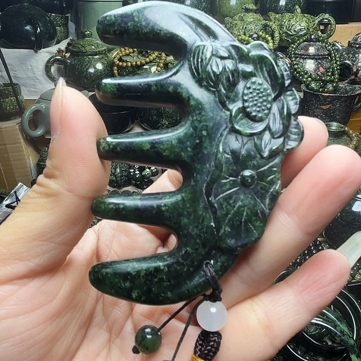蛇纹石玉未镶嵌珠宝半成品藏玉药王石福利款西瓜绿五爪梳