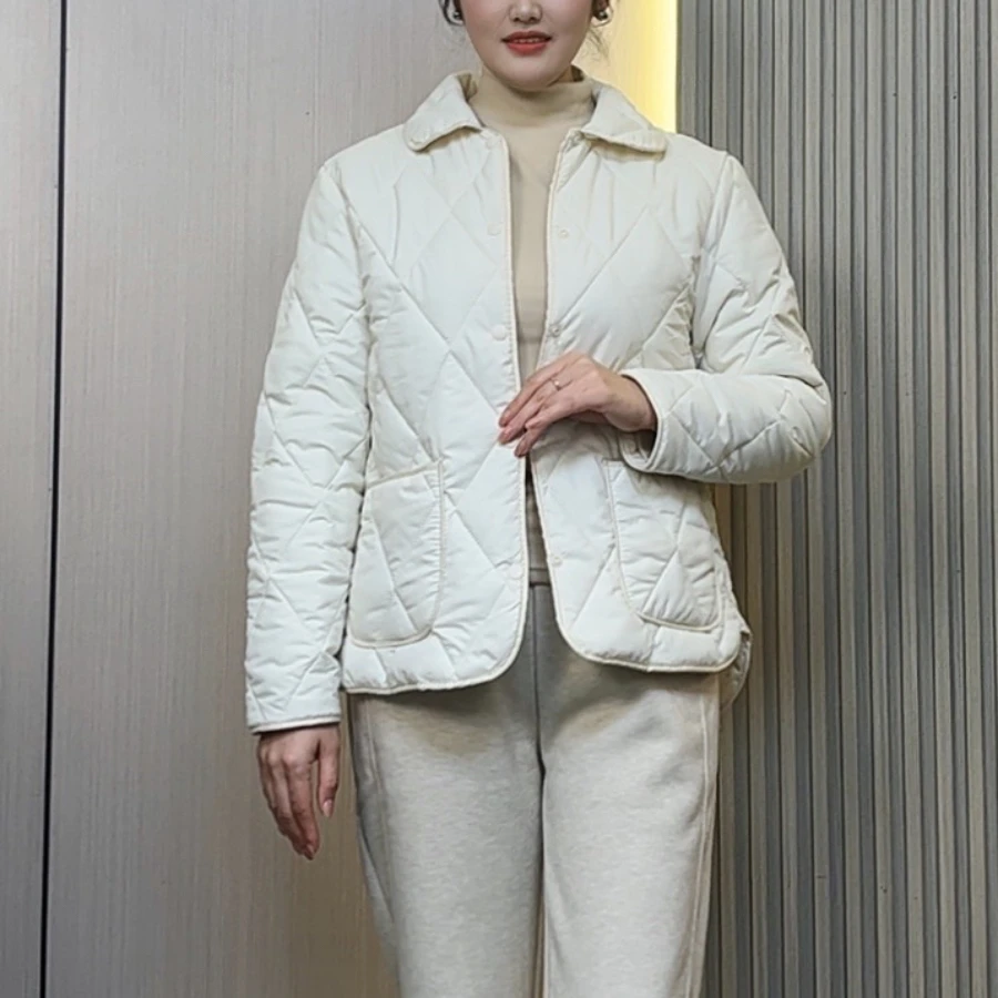 秋冬单排扣纯色时尚百搭中老年女士妈妈装保暖加厚衬衫领棉衣