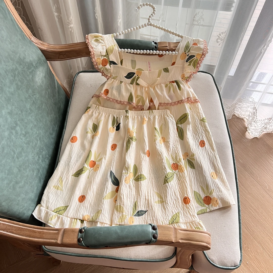 国风夏季云朵棉短袖睡衣女士带胸垫两件套装2025爆款可外穿家居服