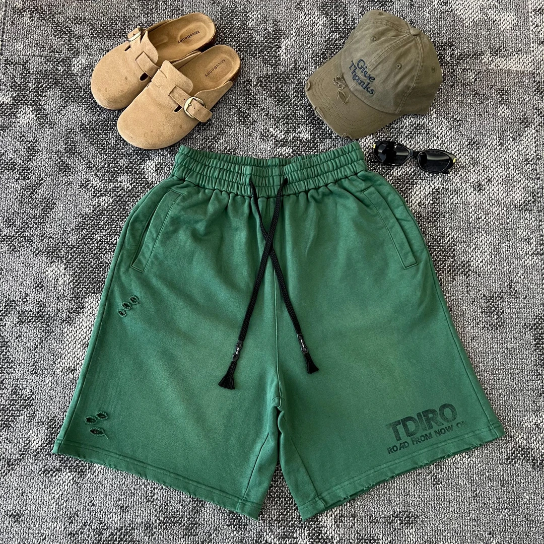 途今 美式时尚破洞磨破水洗宽松大码潮牌短裤