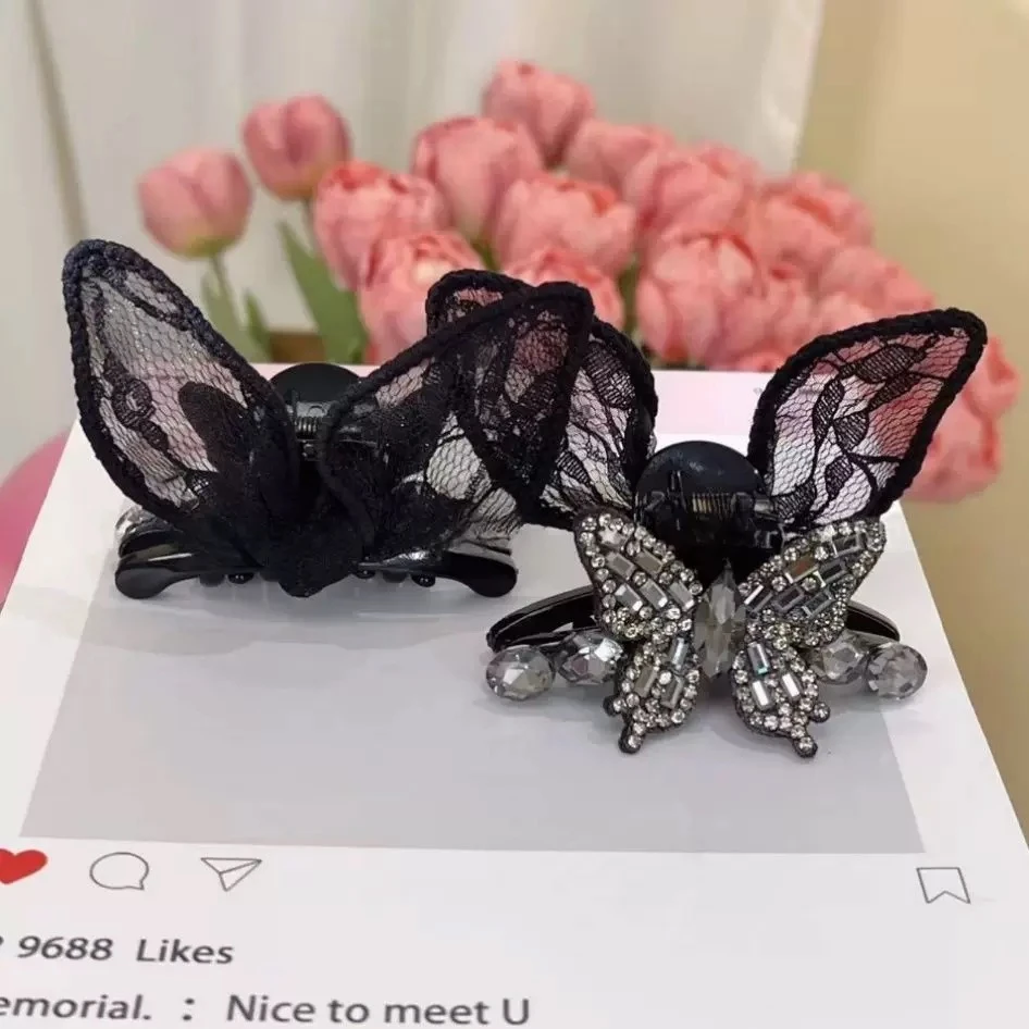 气质蕾丝兔耳蝴蝶公主头小抓夹AB面发夹侧边扎发刘海夹2704