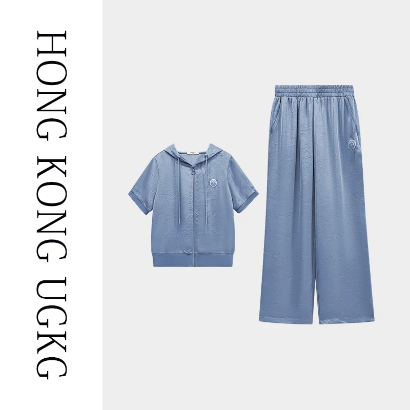 香港UGKG夏装短袖运动套装洋气女连帽休闲运动两件套73242ZH156