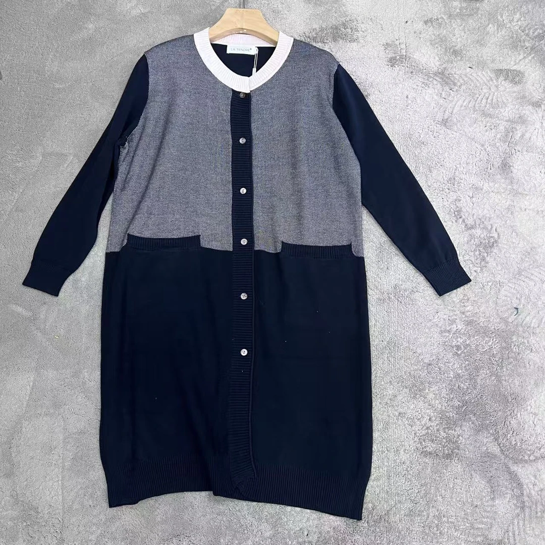 25韩版设计拼色简约通勤长毛衣外套