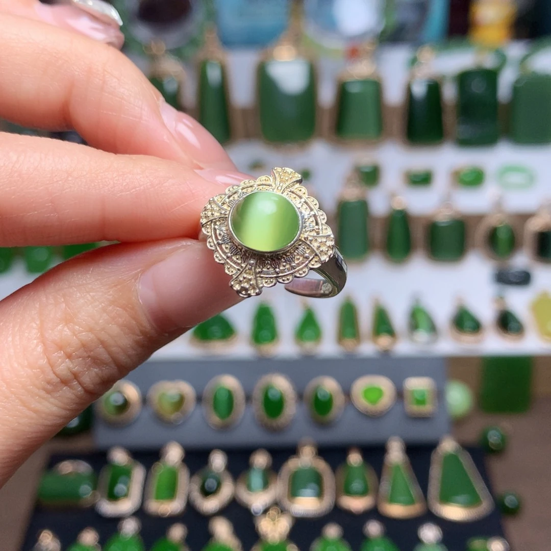 和田玉（碧玉）戒指银S925镶嵌