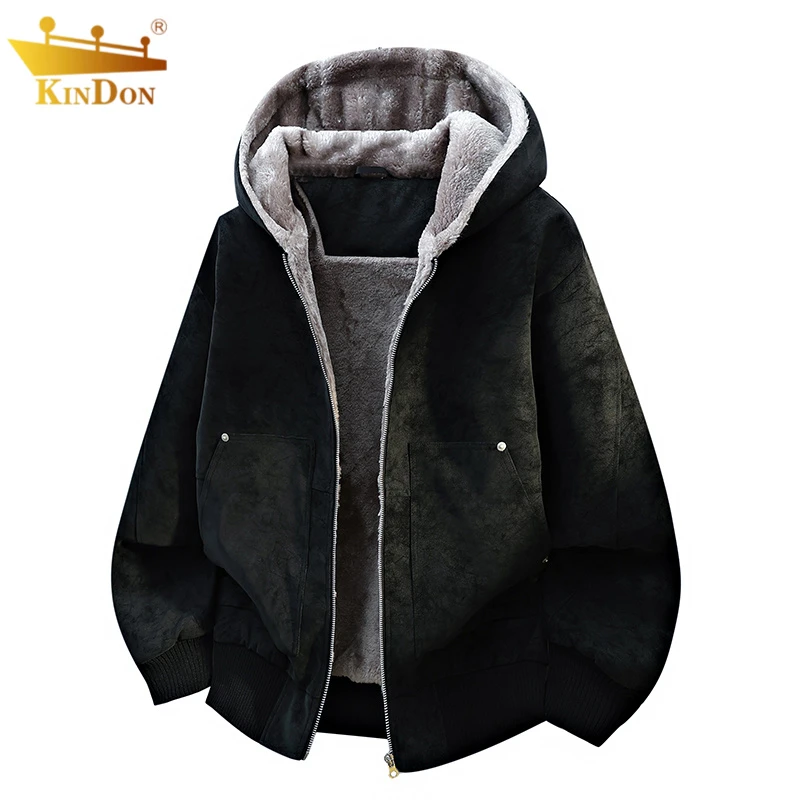 大码秋冬PU皮衣夹克男士加绒新款简约宽松连帽百搭时尚上衣外套