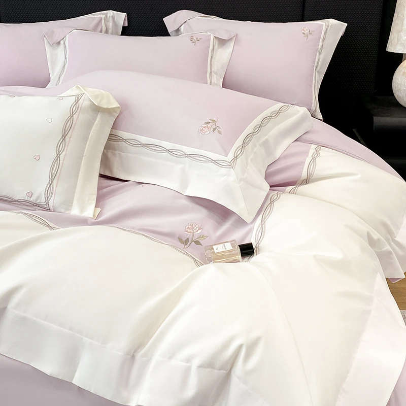 高端A类母婴级长绒棉磨毛四件套裸睡全棉刺绣被套纯棉床单笠床品4
