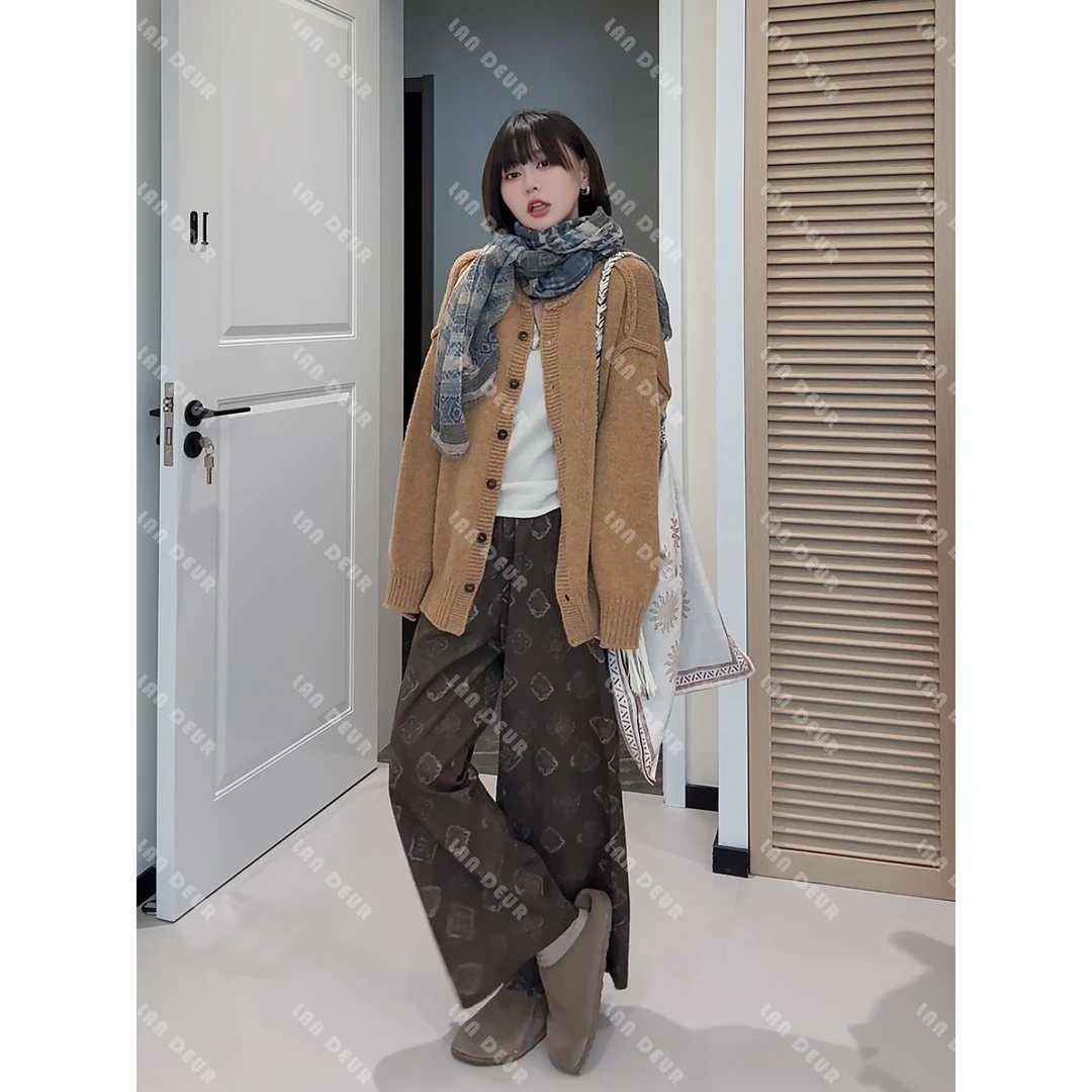 【秋叙】莱赛尔九分时尚休闲小众复古气质宽松印花阔腿裤子女