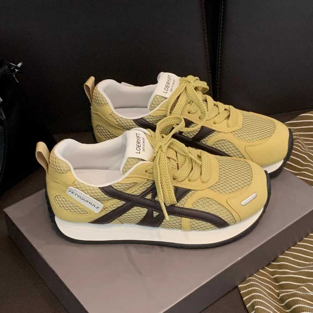 拼色厚底德训鞋女2025春夏季百搭网面透气轻便运动休闲鞋阿甘鞋子