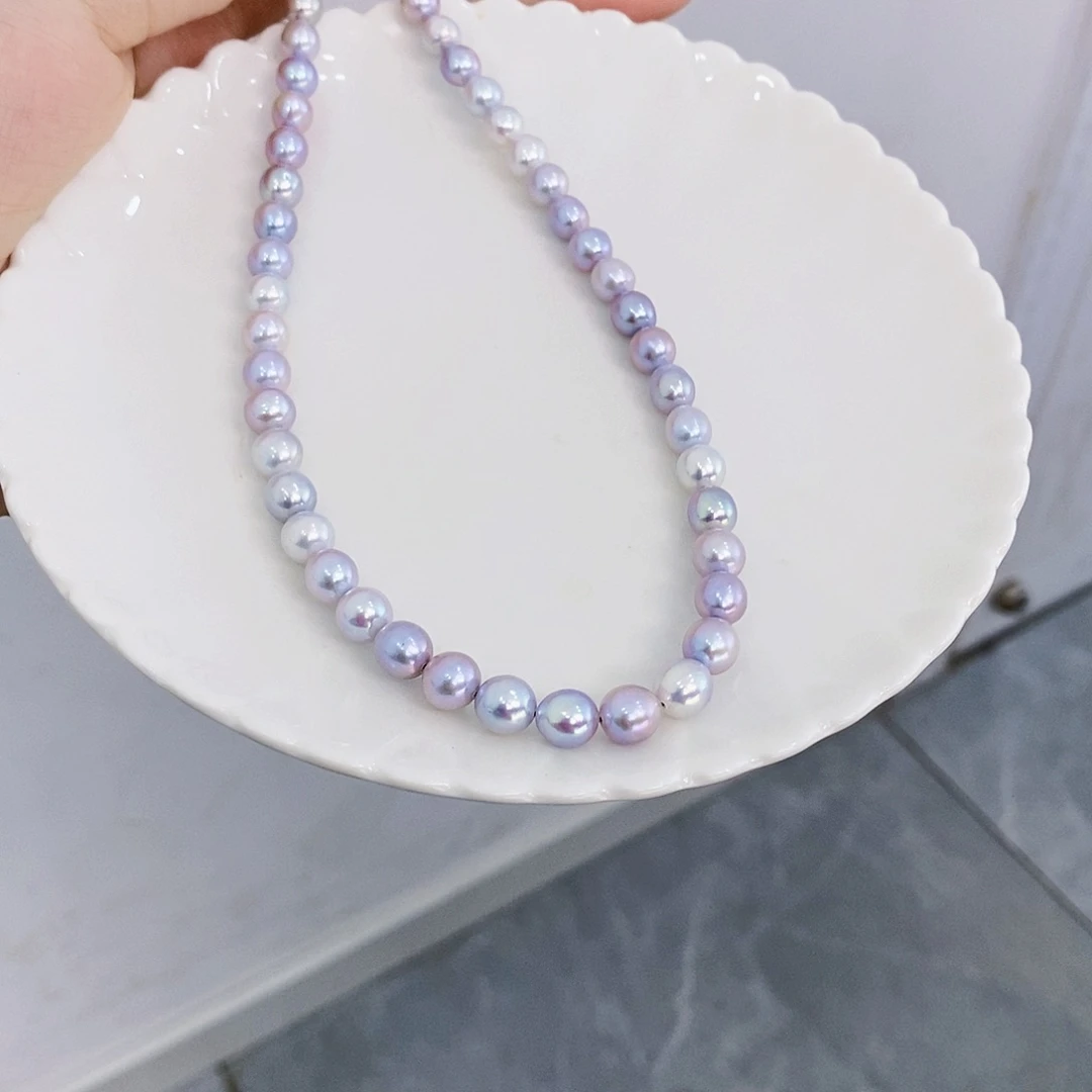 银S925镶嵌淡水珍珠拍4发1稀有高级灰项链果****e