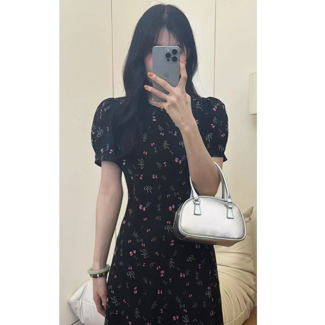 【玫瑰岛屿】45°斜裁优雅夏季韩系显瘦遮肉单层碎花连衣裙【无内衬】