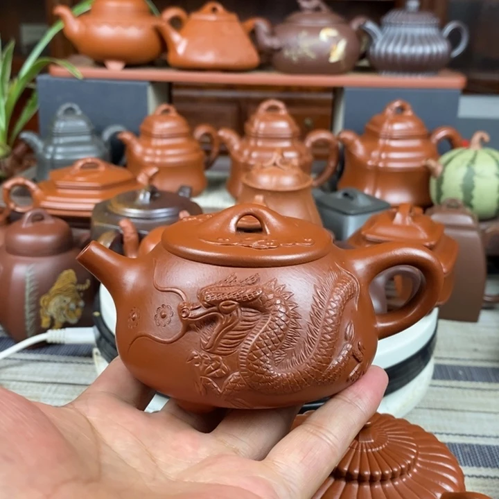 茶壶紫砂龙瓢230CC原矿赵庄朱泥全手工堆龙