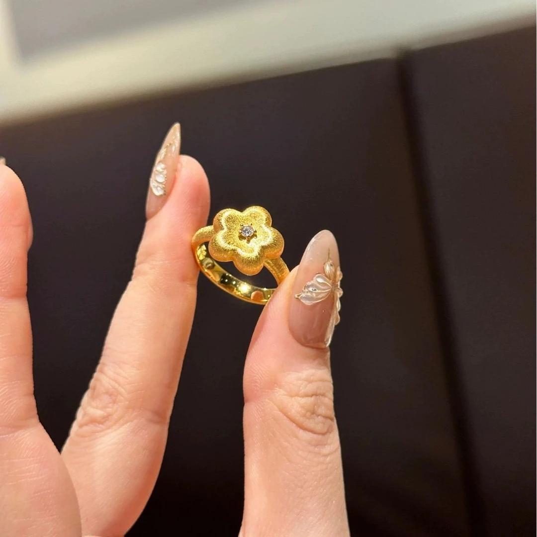 足银戒指 拉丝小花戒指气质时尚百搭