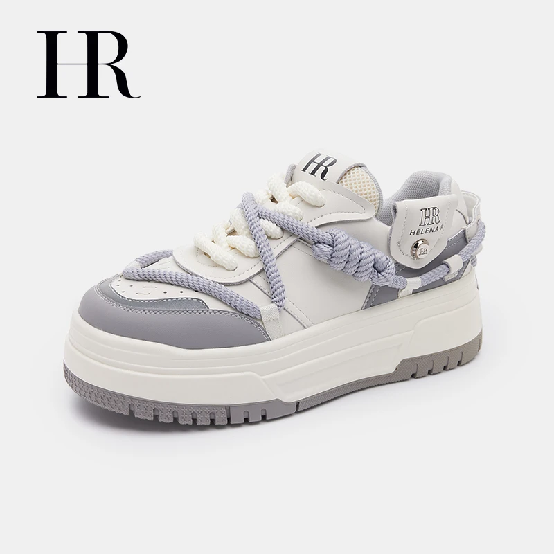 HR/赫莲娜2025春秋新款真皮小众板鞋女百搭洋气厚底松糕鞋休闲鞋