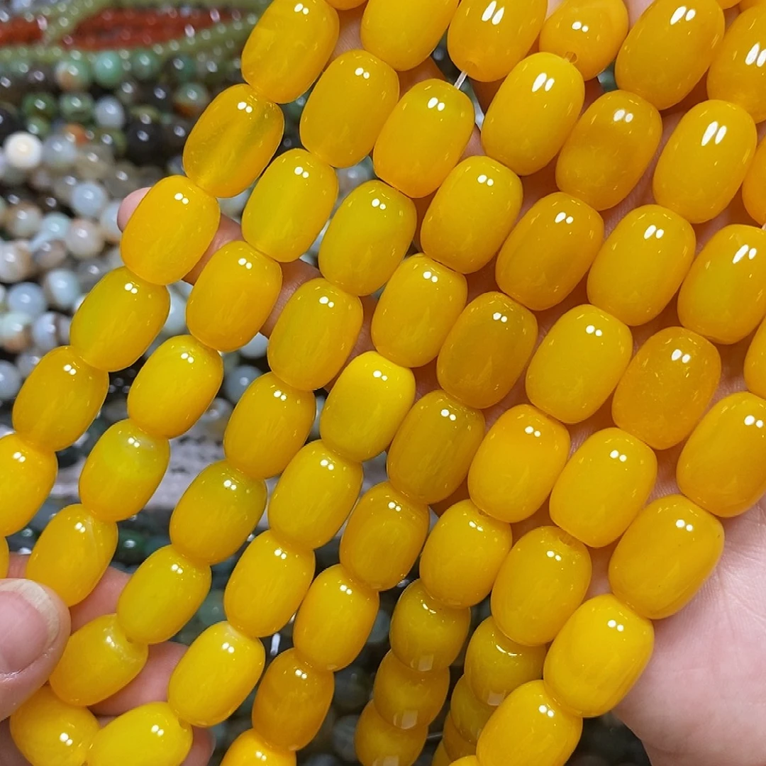 玛瑙/玉髓未镶嵌珠宝半成品鸡油黄玛瑙桶珠一条卡13*18mm