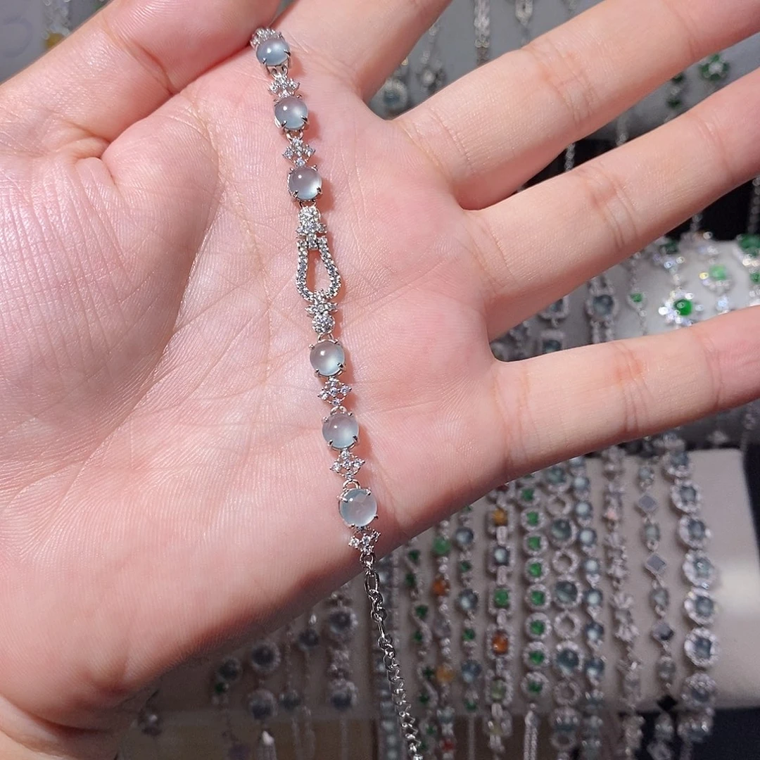 银S925镶嵌手链翡翠oj ik