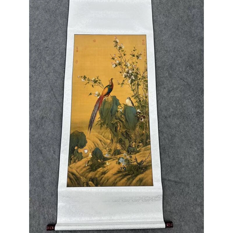 清代·郎世宁 《锦春图》155*60客厅玄关高清微喷复刻手工装裱