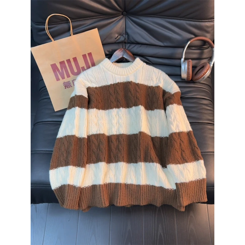 美式复古撞色条纹毛衣男款冬季美拉德穿搭打底内搭针织衫保暖上衣