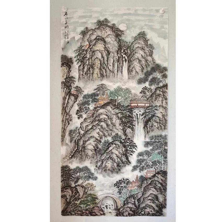 2838   纯手绘老字画《石门远眺》中堂  尺寸 137×68