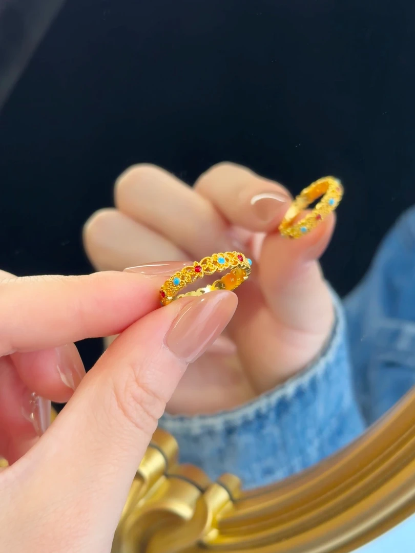 春夏新款新中式国风珐琅蕾丝戒指