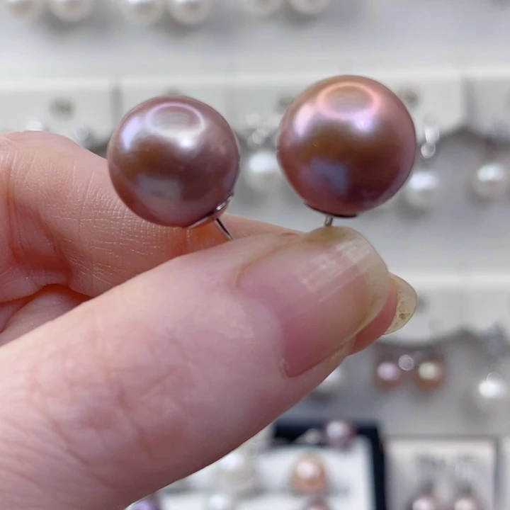 银S925镶嵌淡水珍珠耳饰A