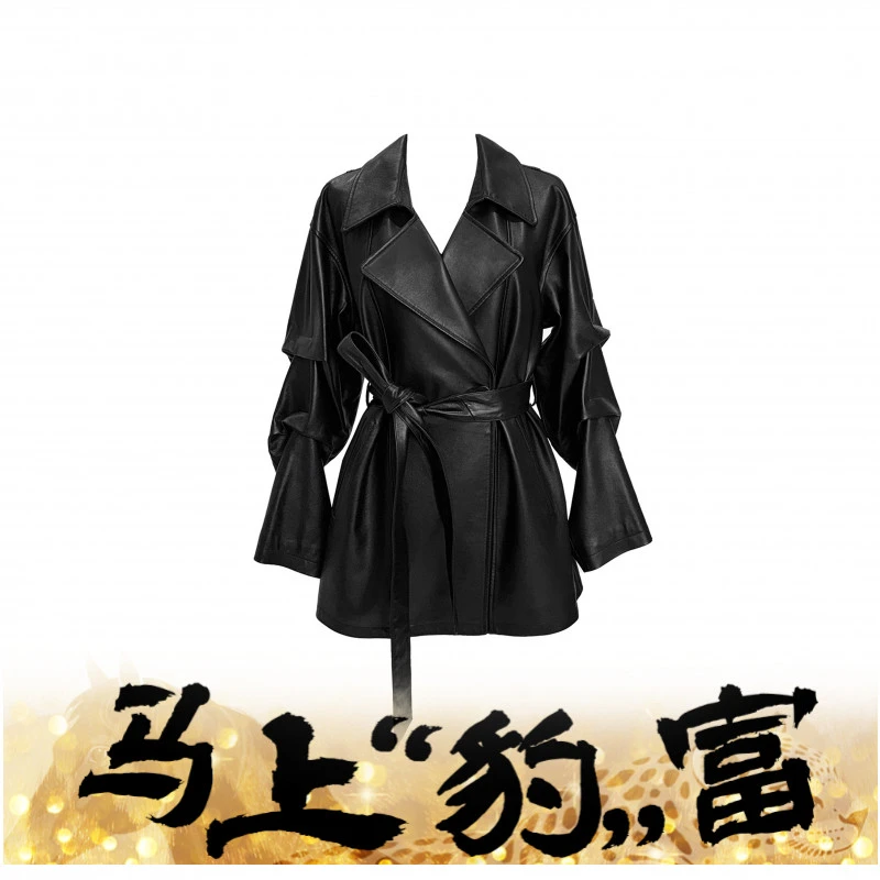 LELE CONCEPT｜【如一】抽褶袖都市时尚小众设计款收袖腰带皮衣P0038