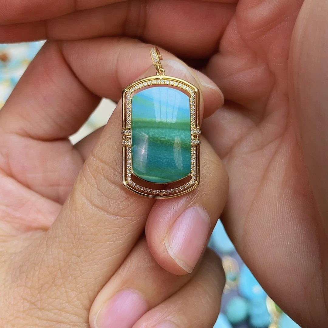 绿松石18K金镶嵌吊坠(不含链)