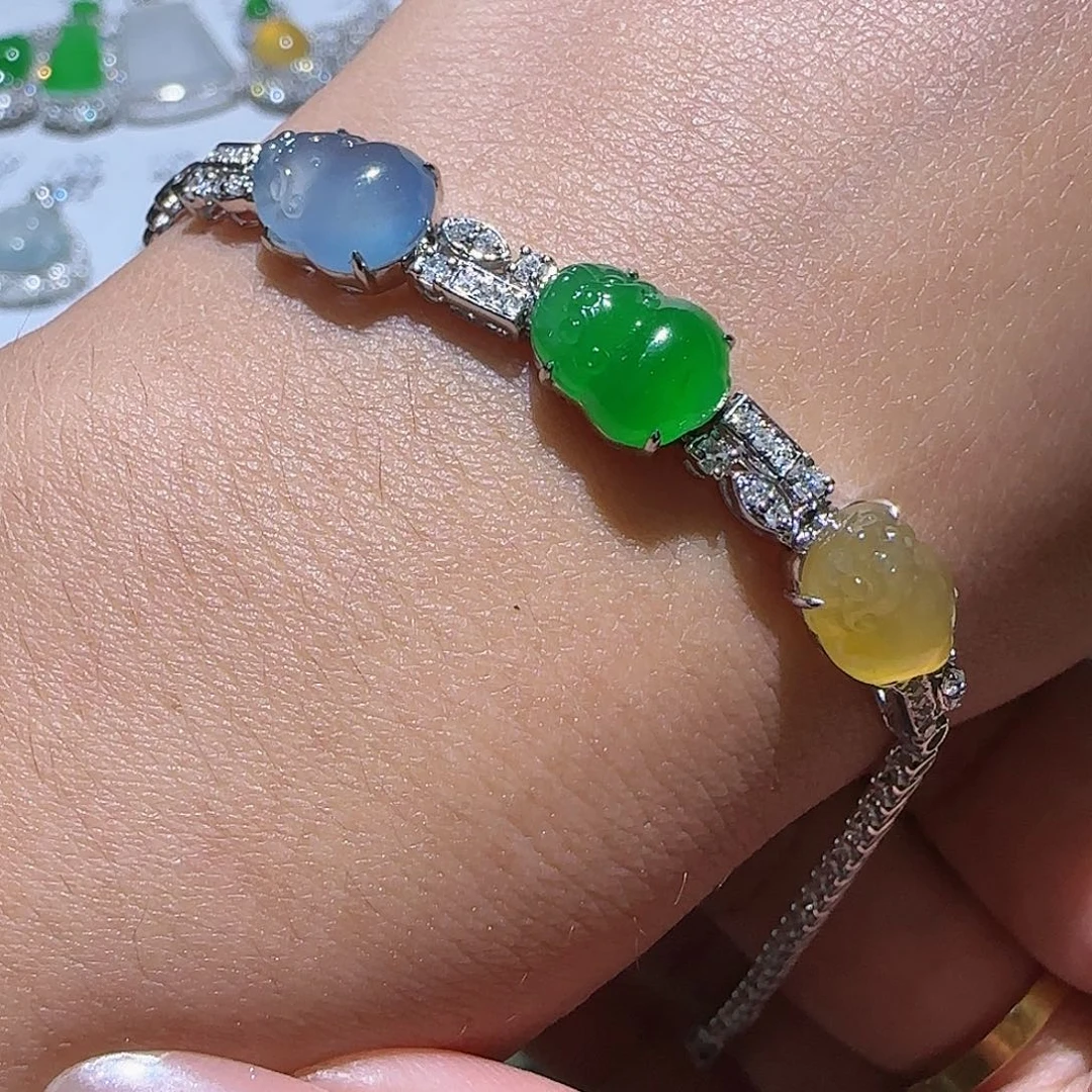 【闪购商品】18K金镶嵌手链翡翠天然
