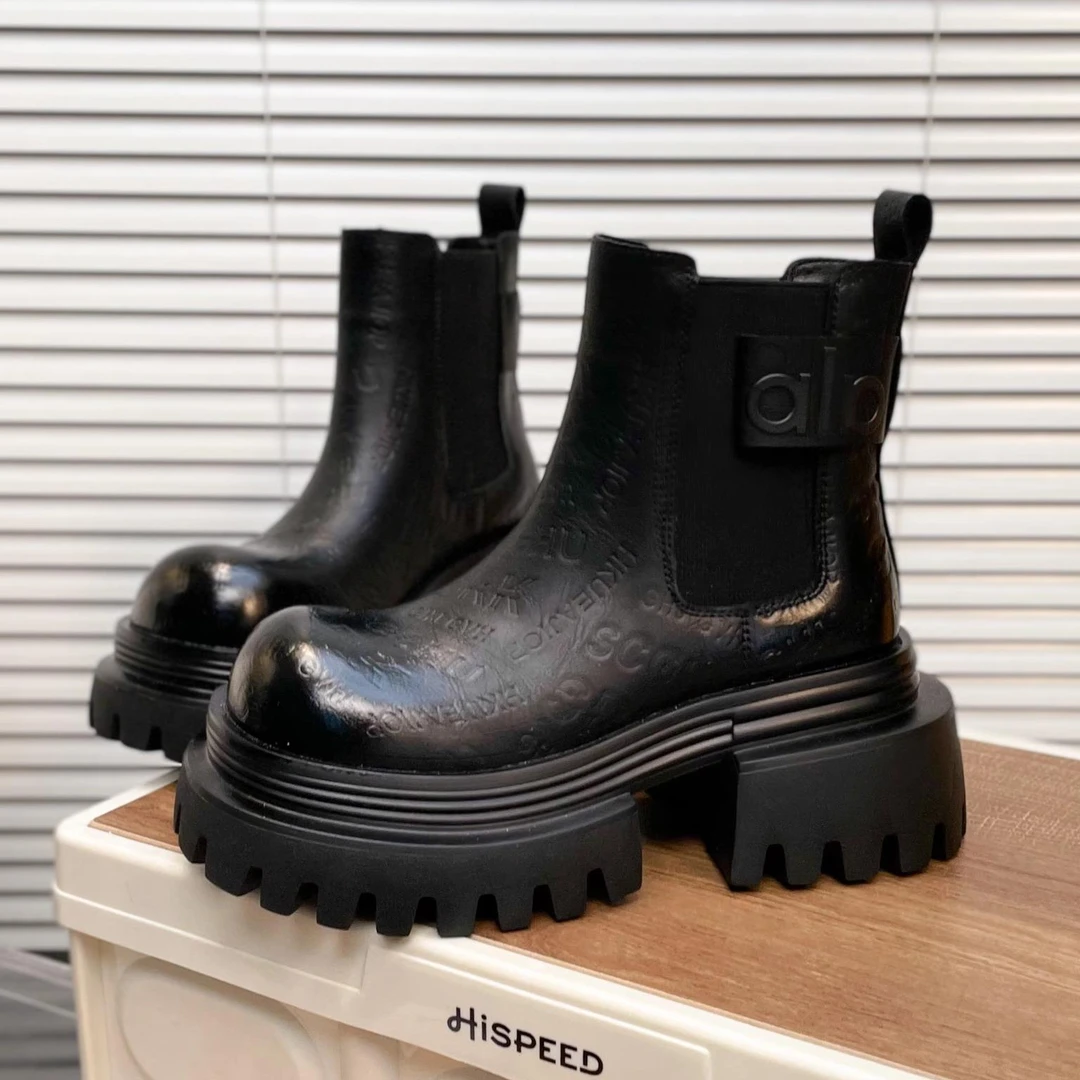 【小依家】真皮厚底大头切尔西短靴女2025秋季新款英伦风马丁靴潮