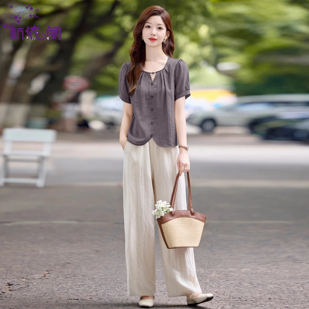 休闲套装女夏2025新款小个子气质时尚洋气减龄短袖上衣裤子两件套