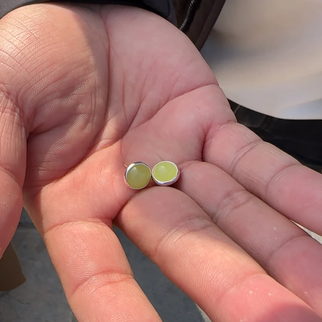 和田玉耳饰银S925镶嵌