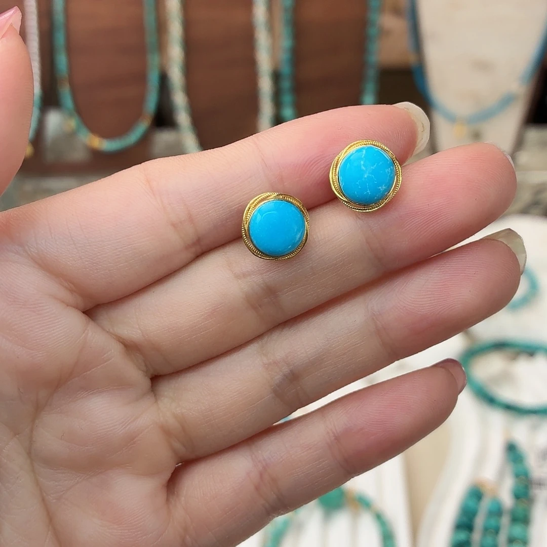 绿松石18K金镶嵌耳饰