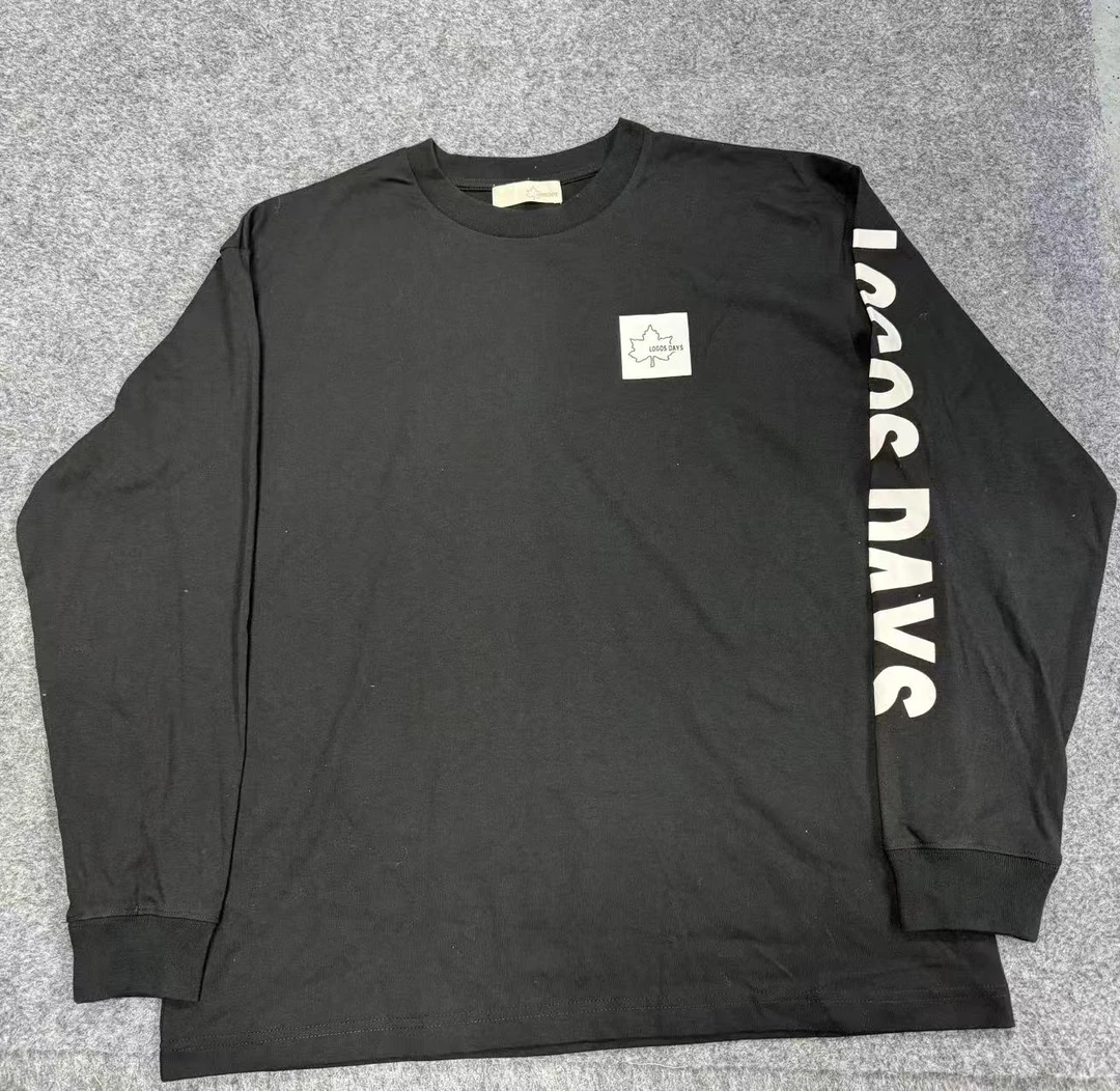 28174-枫叶图案圆领字母长袖T恤卫衣短袖t恤简约风