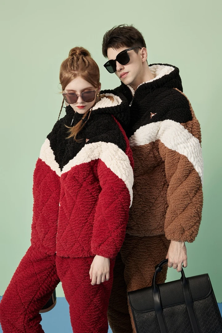 情侣装冬款睡衣家居服套装冬季新款三层夹棉加绒加厚运动女连帽款