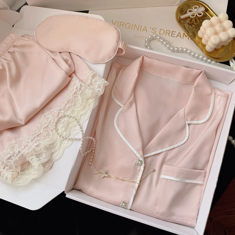 冰丝睡衣女夏季简约ins高颜值甜美少女短袖家居服可外穿
