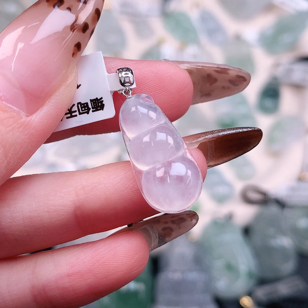 翡翠颈饰18K金镶嵌冰胖豆27、21、10.6、5.3